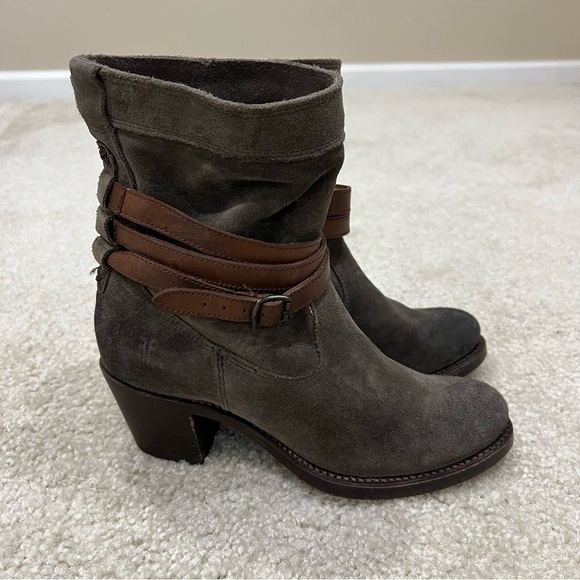 Frye Women Jane Strappy Short Ankle Boot Suede Leather  Pull On Size 5.5 B Gray, - Picture 1 of 16